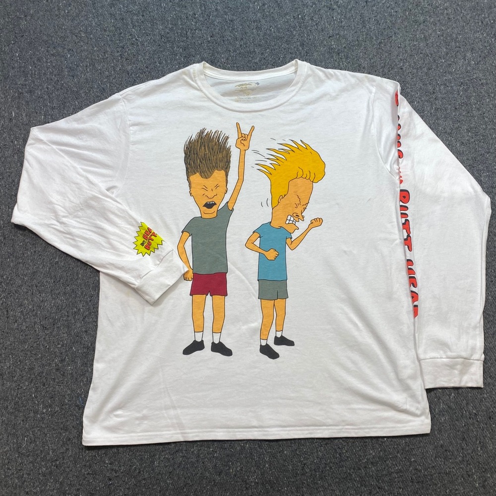 MTV Beavis and Butt-Head TShirt Sz 2XL Mens White 90s Skater Graphic Long Sleeve